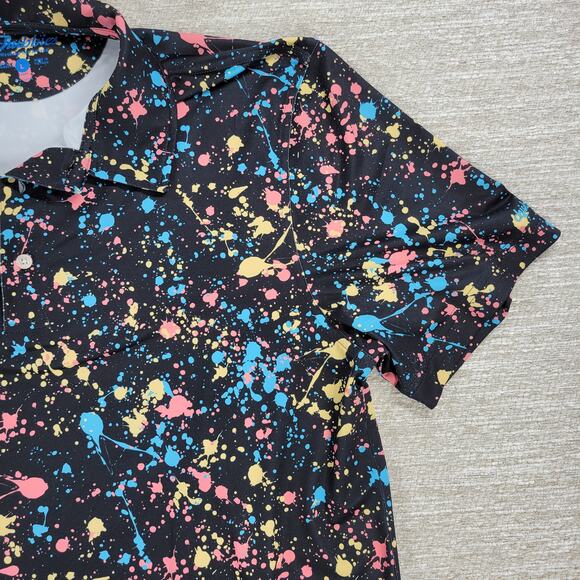 Chubbies The Paint Drips Polo Mens Large Pink Blue Neon Splatter Golf Shirt - Picture 10 of 11